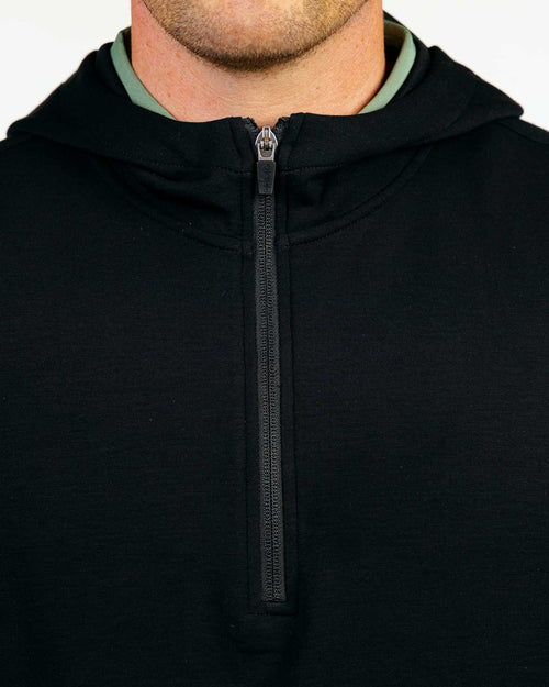 Black Hooded Quarter Zip Vest