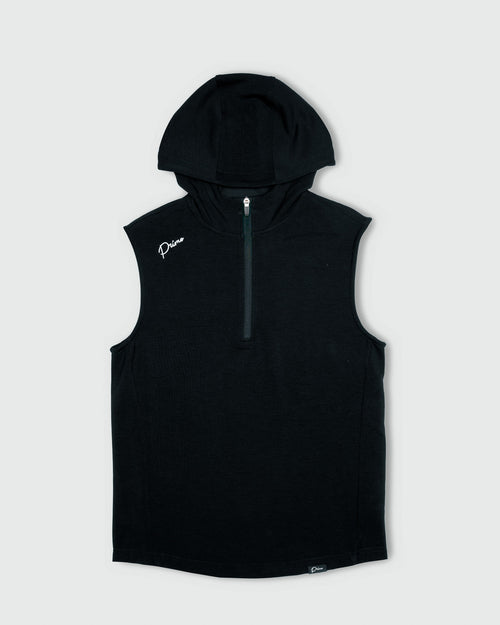 Black Hooded Quarter Zip Vest