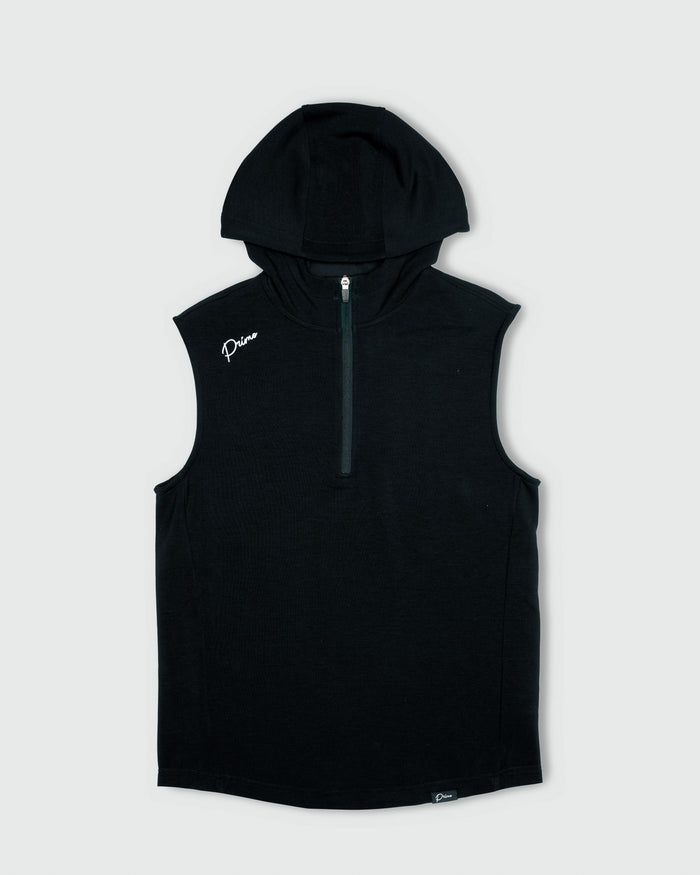 Black Hooded Quarter Zip Vest