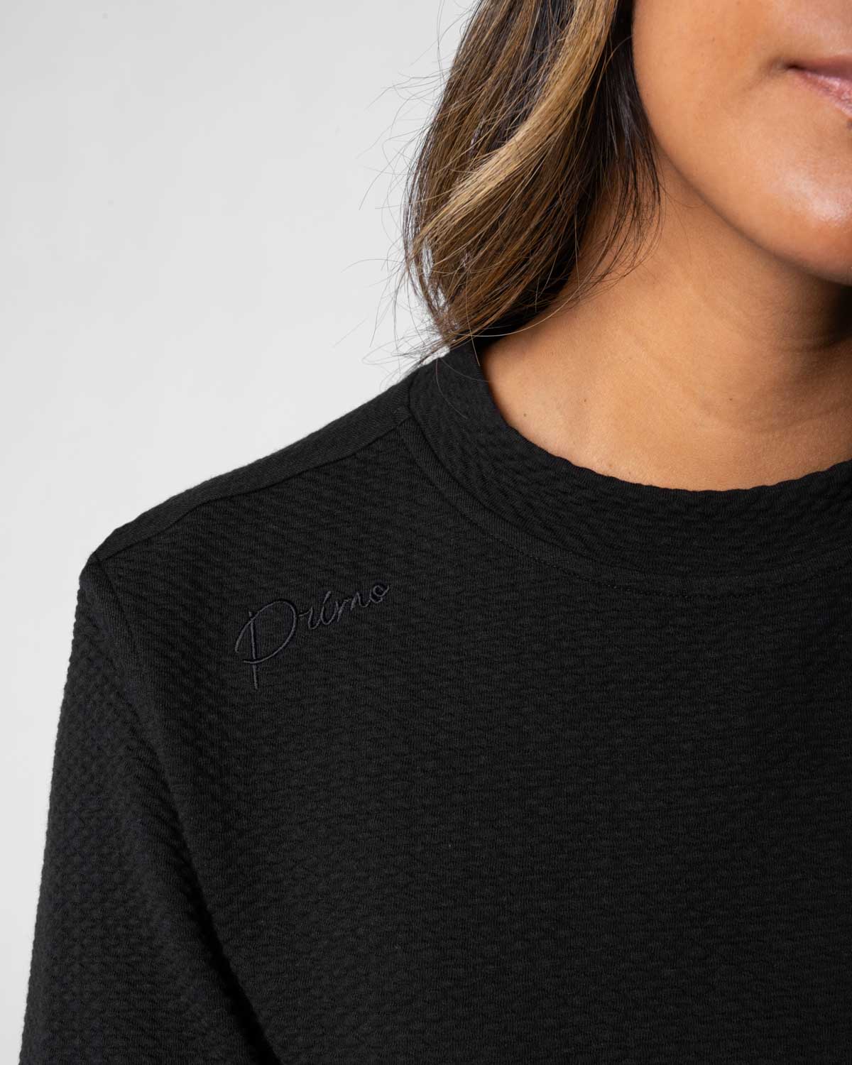 Women's Black Waffle Crew Neck