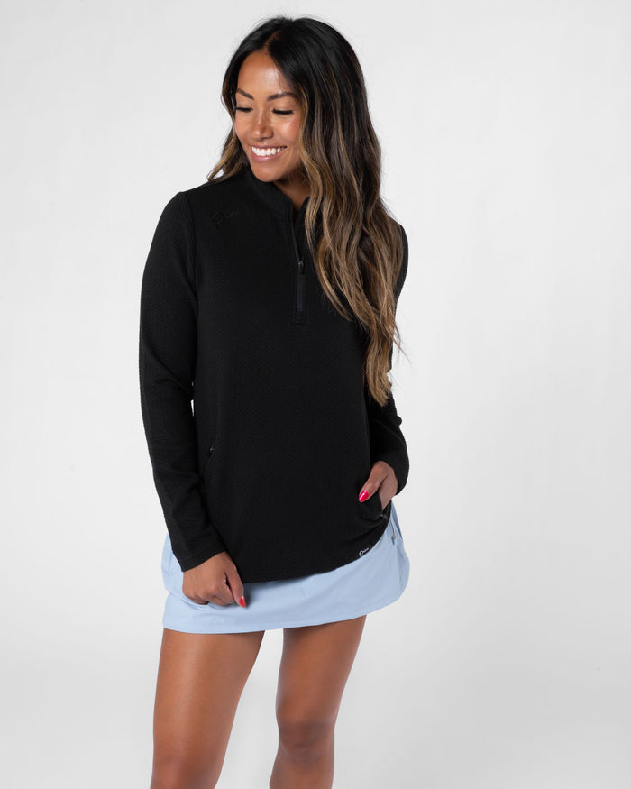 Women's Black Waffle Quarter Zip