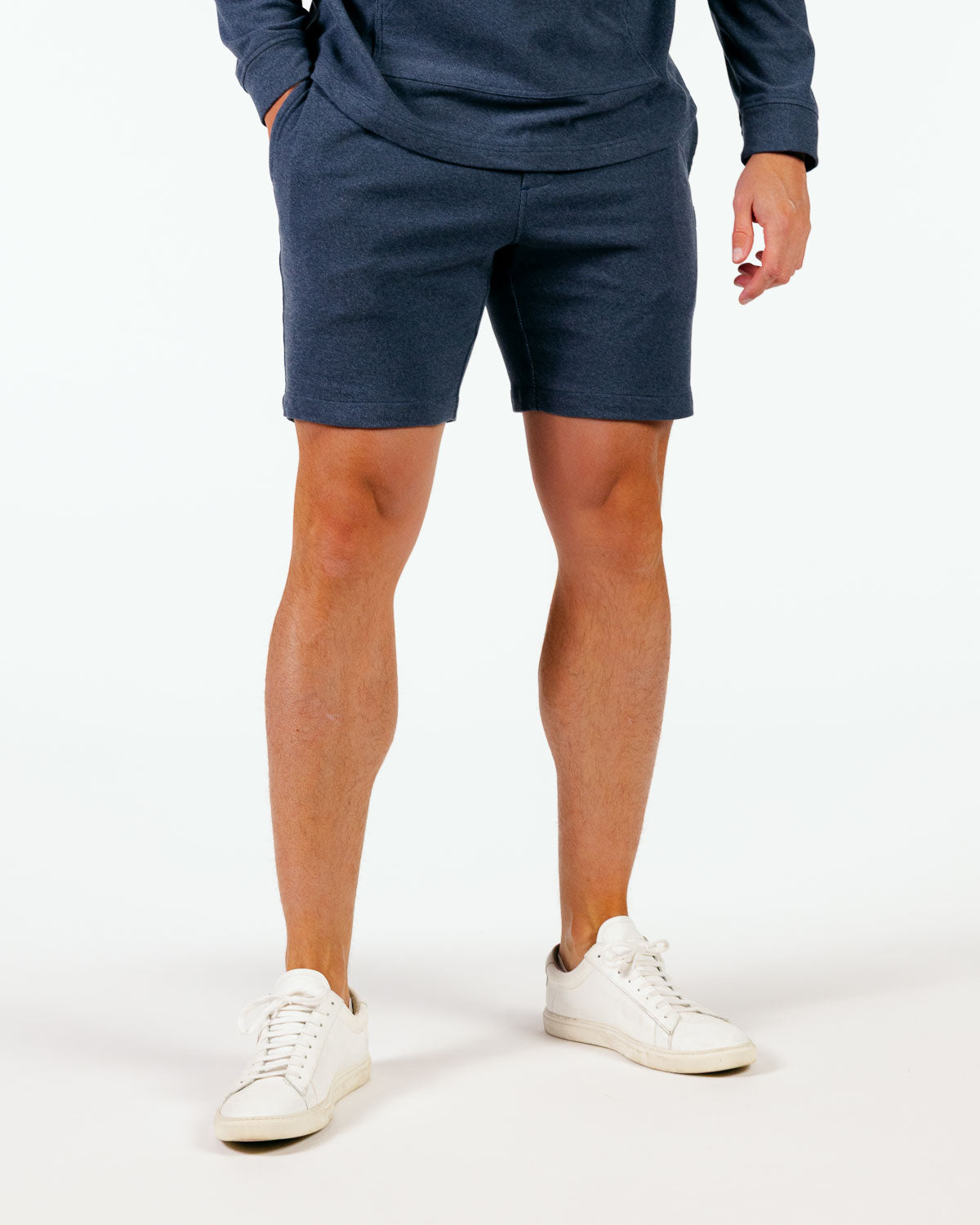 Blue Gray Brushed Rib Knit Shorts