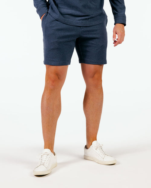 Blue Gray Brushed Rib Knit Shorts