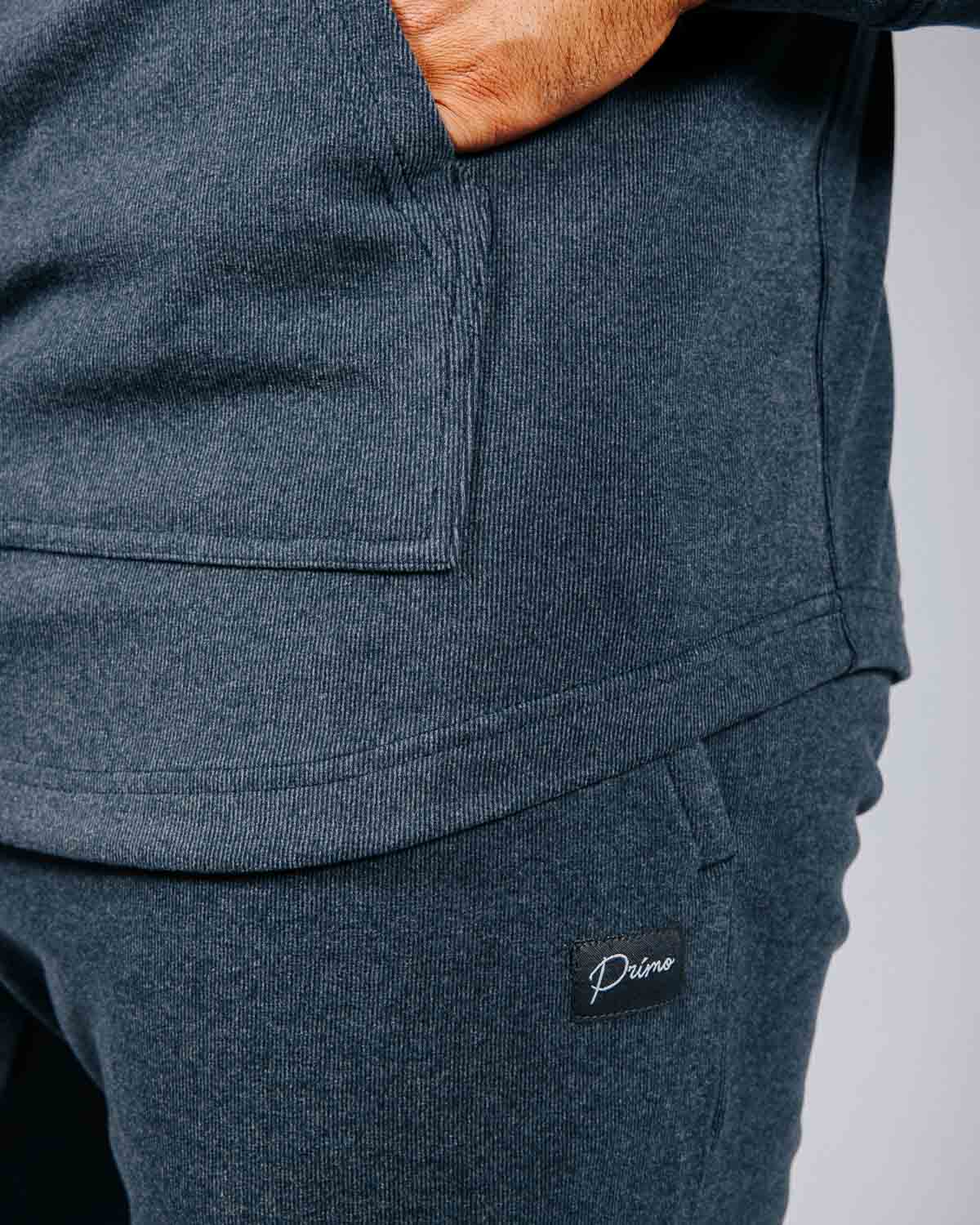 Blue Gray Brushed Rib Knit Hoodie