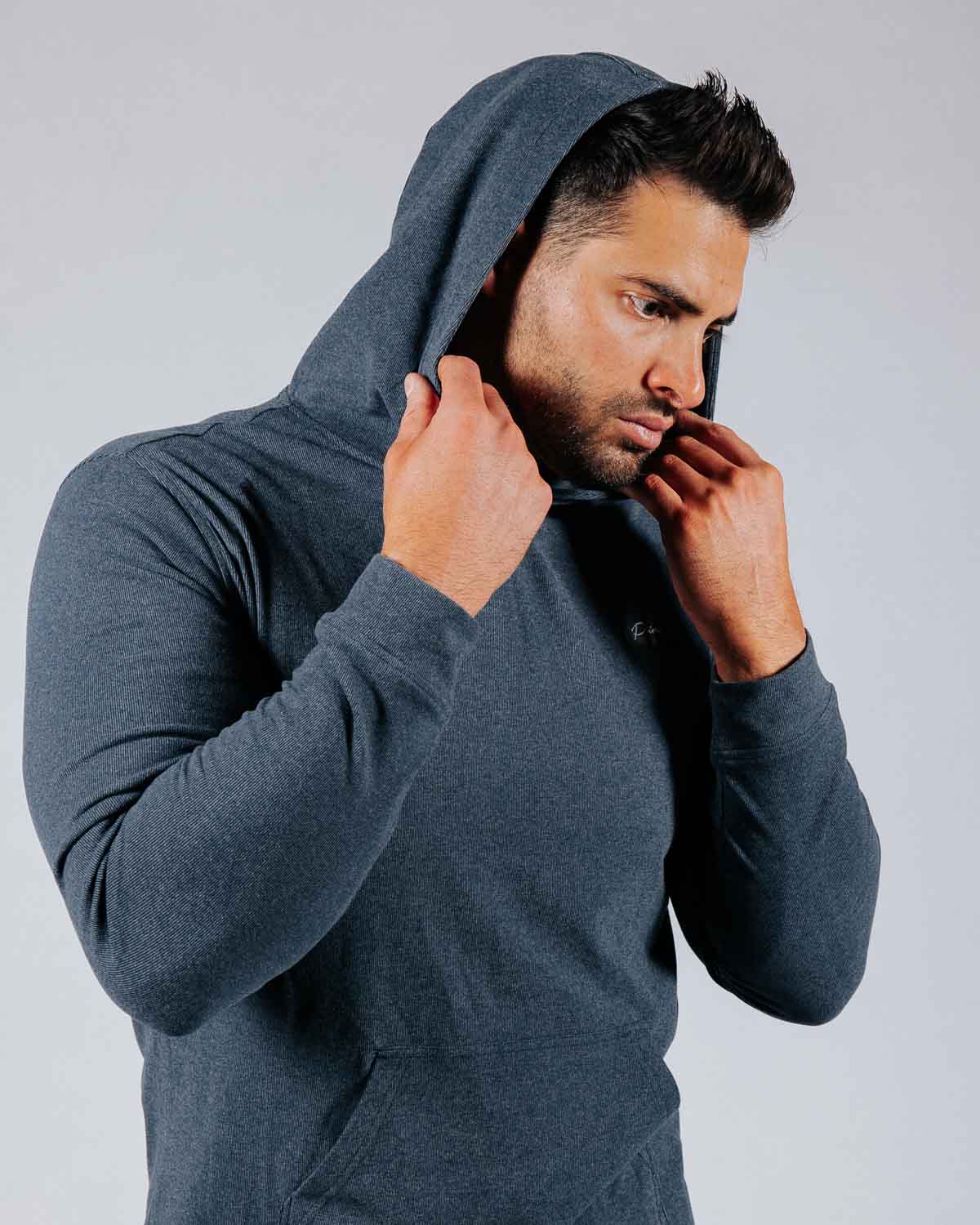 Blue Gray Brushed Rib Knit Hoodie