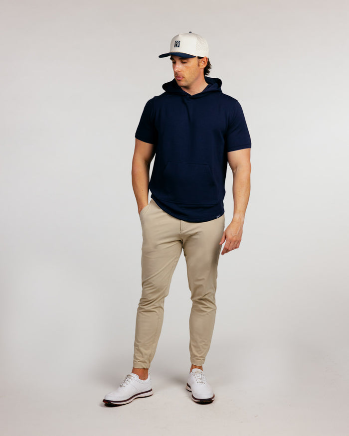 Navy Heather Short Sleeve Recovery Hoodie