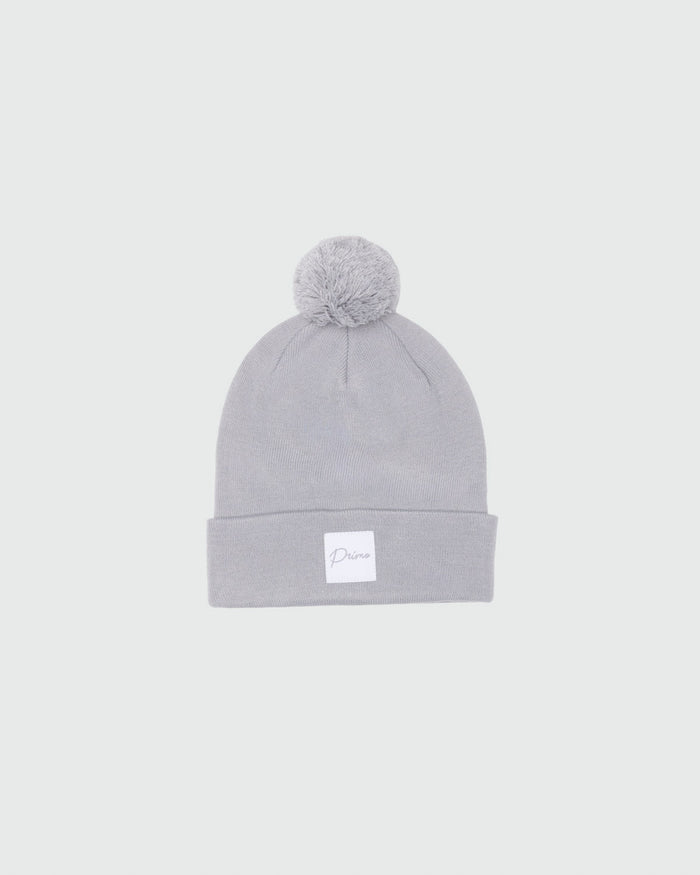 Men’s Cursive Pom Pom Beanie - Light Gray 