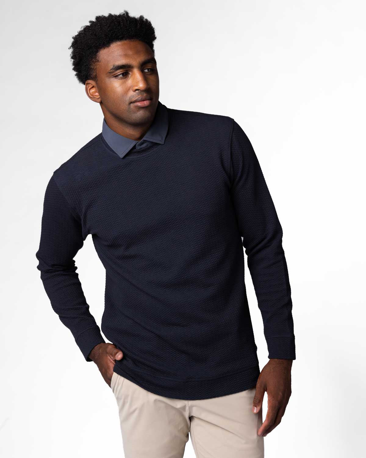 Navy Waffle Crew Neck