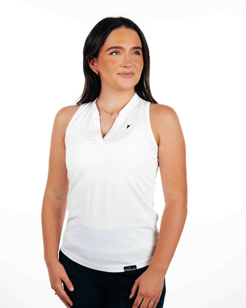 Women's White Sleeveless Blade Polo