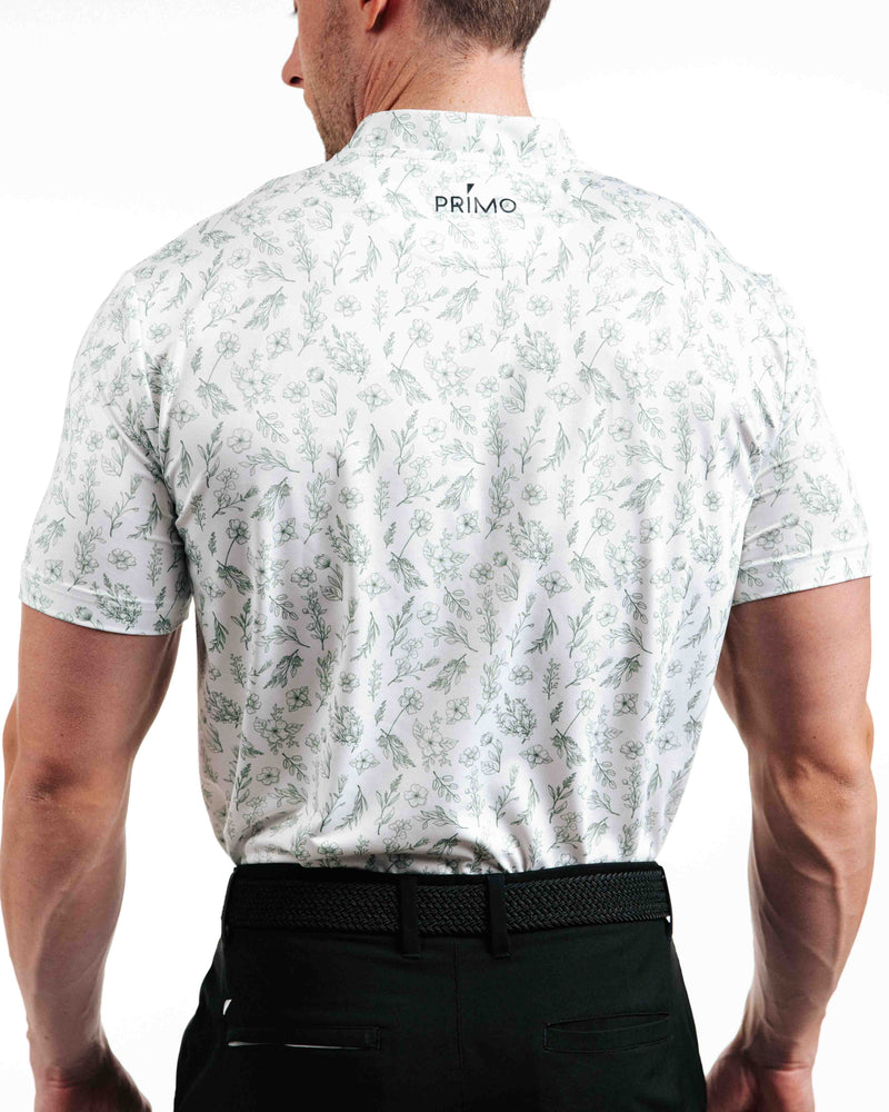 Blade Collar Polo - Sage Floral back side on model