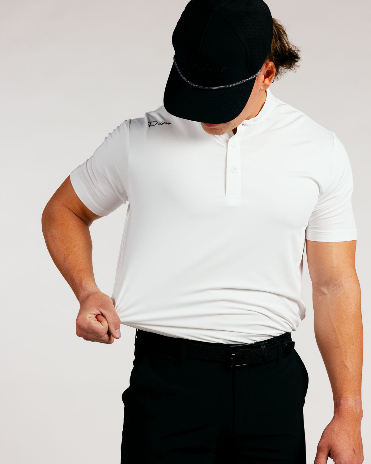 White Cursive Blade Polo