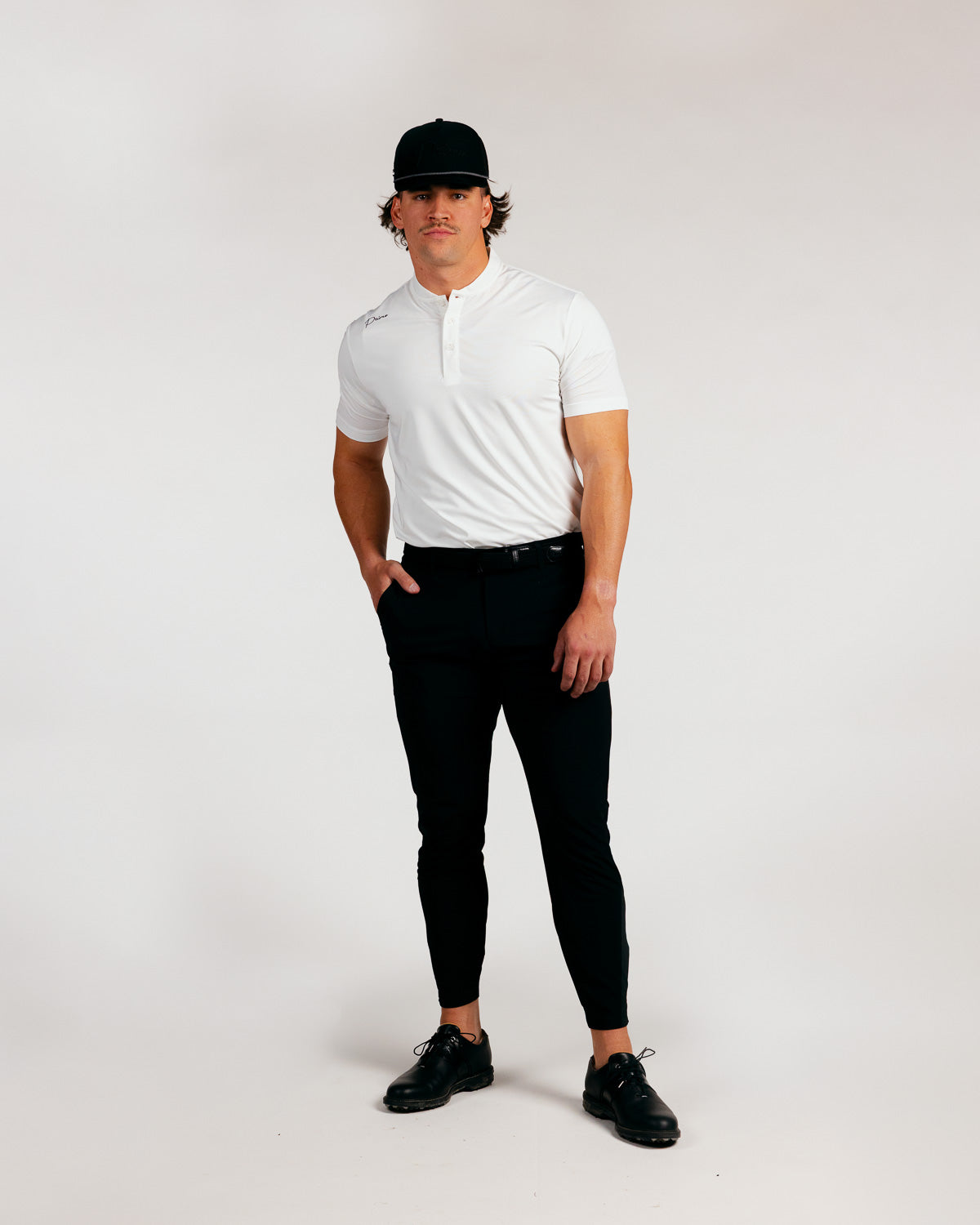 White Cursive Blade Polo