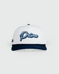 White & Navy 3D Cursive Hat