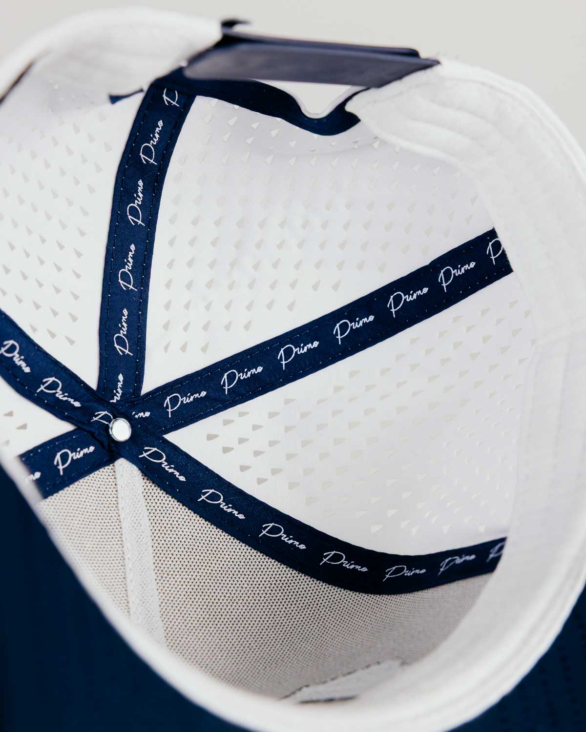 White & Navy 3D Cursive Hat