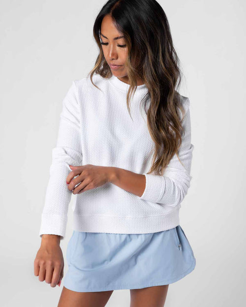 Women's White Waffle Crew Neck