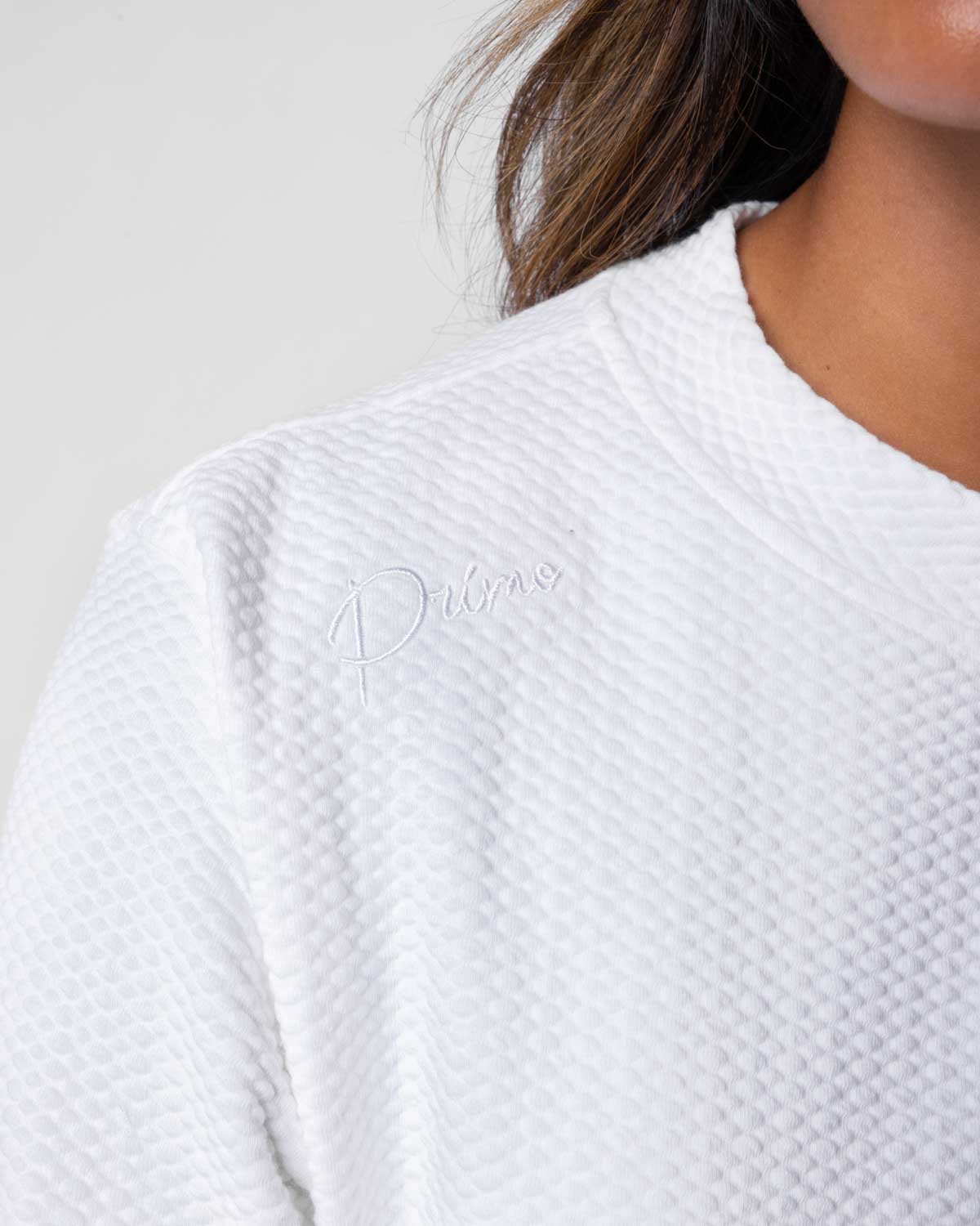 Women's White Waffle Crew Neck