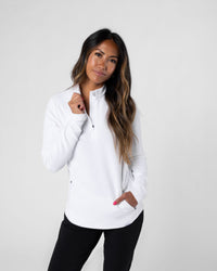 Women's White Waffle Quarter Zip
