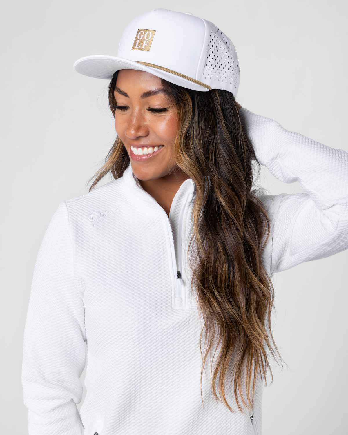 Women's White Waffle Quarter Zip