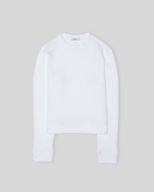 Women's White Waffle Crew Neck